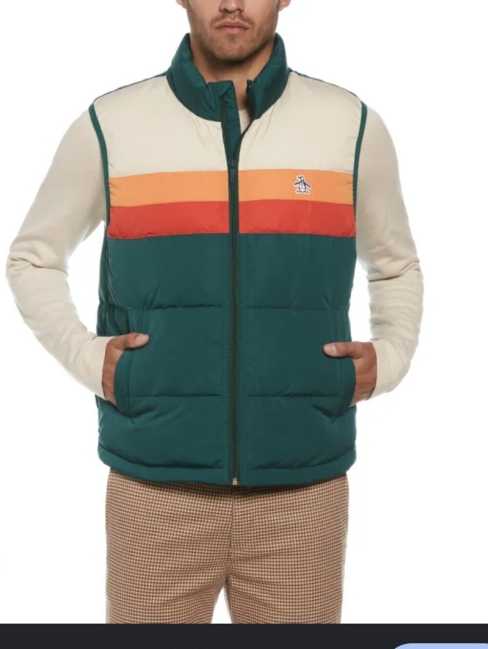 Original Penguin By Musingwear Green Puffer Vest Colorblock Size Medium Mens